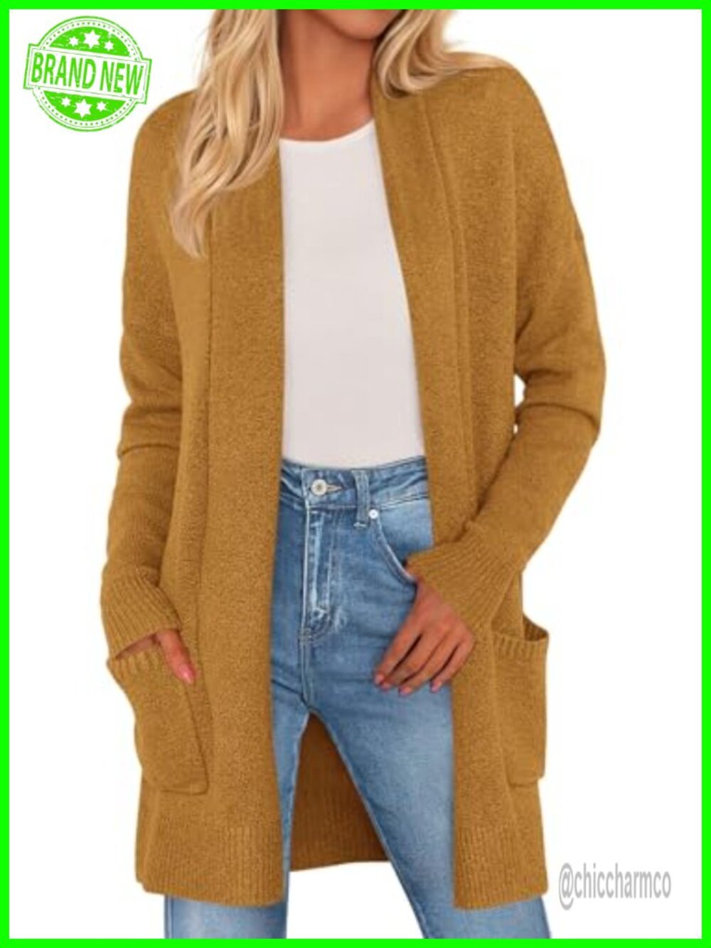 Open Front Long Knit Cardigan Sweater with Pockets